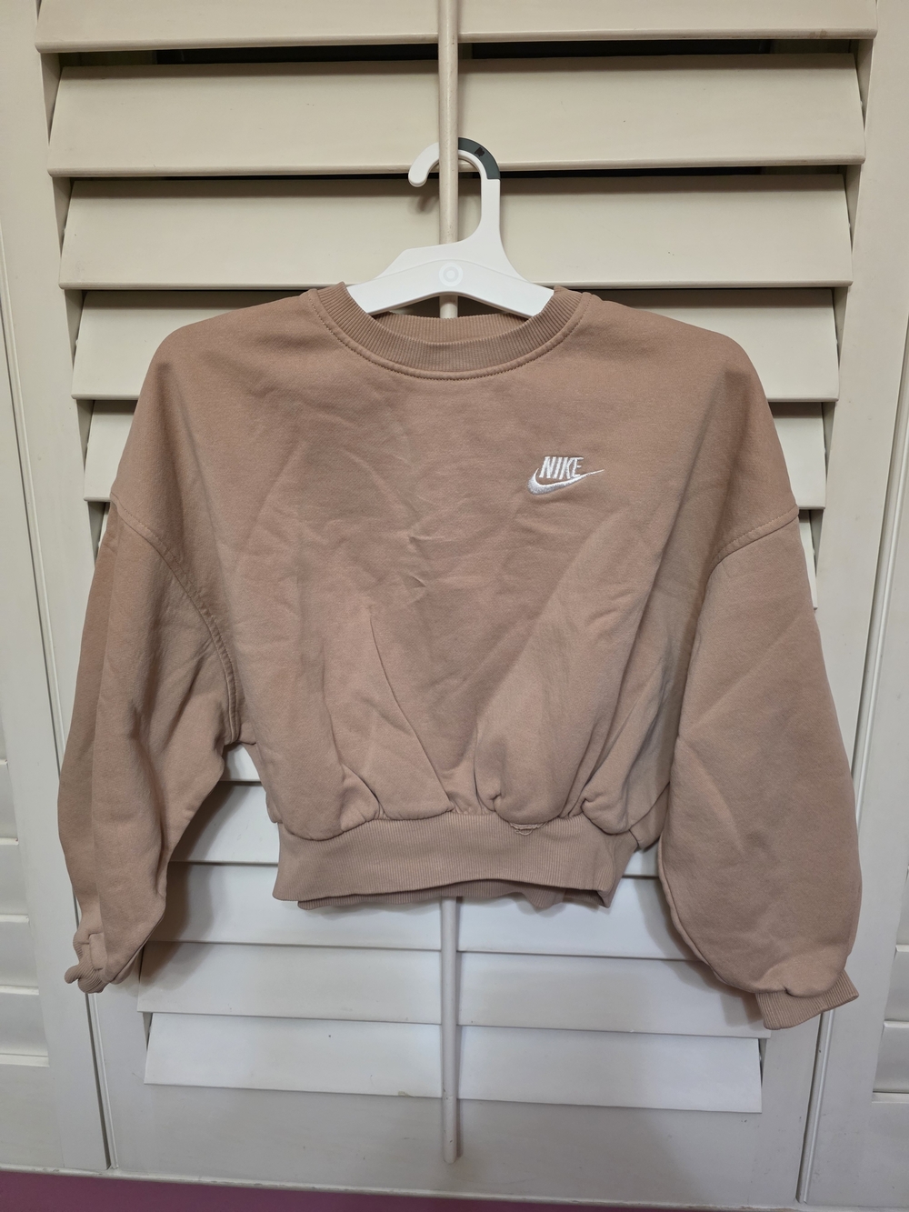 Nike Women's Cropped Pullover Sweatshirt in Light Brown